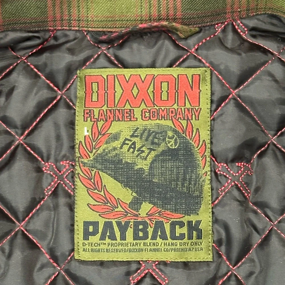 Dixxon Flannel The Payback Jacket Quilted Pearl Snap in Green/Black Size Large